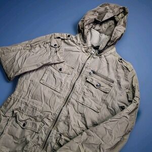 Levis Field Jacket Mens Medium Tan Hooded Camo Lined Cotton Utility Workwear